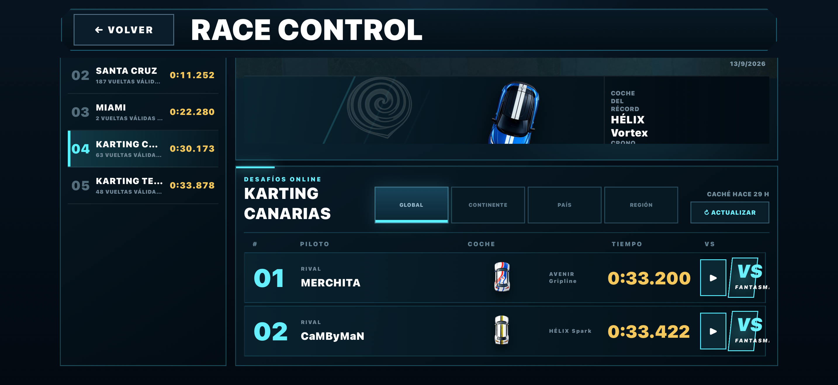 Race Control de Top Down RACE con clasificación online y desafíos fantasma